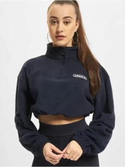 Adidas Originals Damen Pullover 1/4 Zi Cropped In Blau