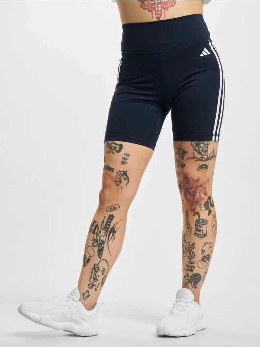 Adidas Originals Damen Shorts Training Essentials 3 Stripes High Waisted In Blau 3 Adidas Originals Damen Shorts Training Essentials 3 Stripes High Waisted In Blau