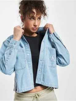 Calvin Klein Damen Hemd Cropped Dad In Blau