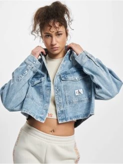 Calvin Klein Damen Hemd Extrem Oversize Crop In Blau