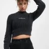 Calvin Klein Damen Pullover Washed Monologo In Schwarz