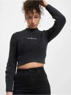 Calvin Klein Damen Pullover Washed Monologo In Schwarz