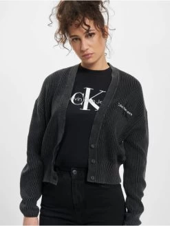 Calvin Klein Damen Strickjacke Washed Monologo In Schwarz