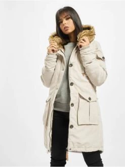 Damen Mantel Fake Fur In Beige