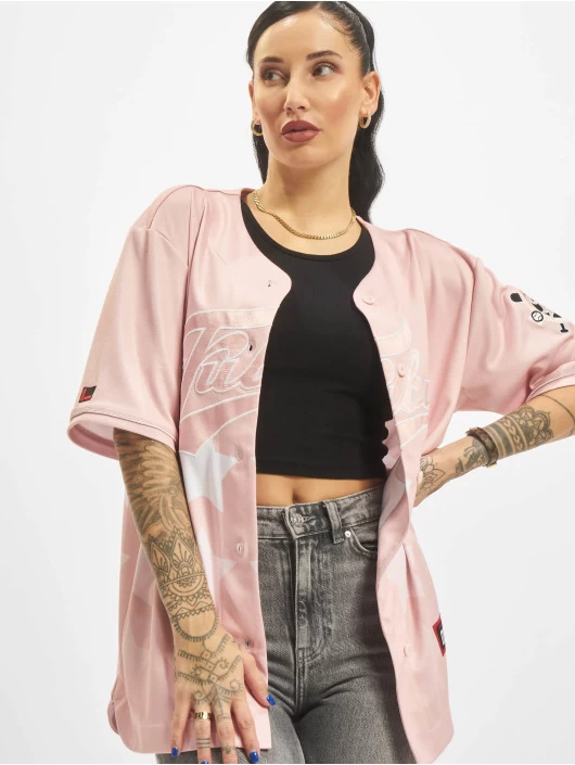 FUBU Damen Hemd Star Baseball Jersey In Rosa 3 FUBU Damen Hemd Star Baseball Jersey In Rosa
