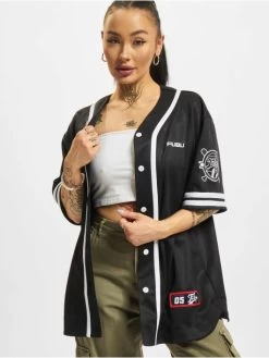 FUBU Damen Hemd Corporate Baseball Jersey In Schwarz