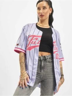 FUBU Damen Hemd Pinstripe Baseball Jersey In Violet