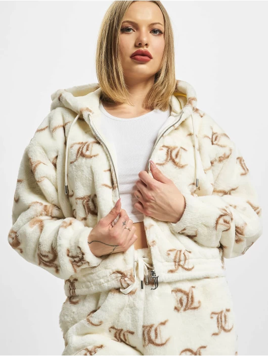 Juicy Couture Damen Zip Hoodie AOP Faux Fur In Beige 3 Juicy Couture Damen Zip Hoodie AOP Faux Fur In Beige