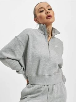 Nike Damen Pullover Nsw Phnx Flc Qz Crop In Grau
