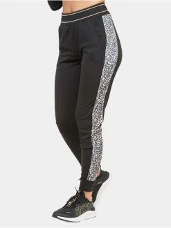 Damen Jogginghose Leopard Print Panelled In Schwarz
