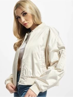 URBAN CLASSICS Damen Bomberjacke Ladies Short Oversized Satin In Beige