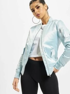 URBAN CLASSICS Damen Bomberjacke Ladies Satin In Blau