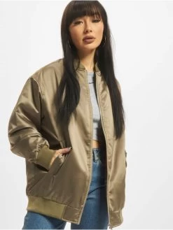 URBAN CLASSICS Damen Bomberjacke Ladies Oversized Satin In Olive