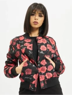 URBAN CLASSICS Damen Bomberjacke Roses In Schwarz