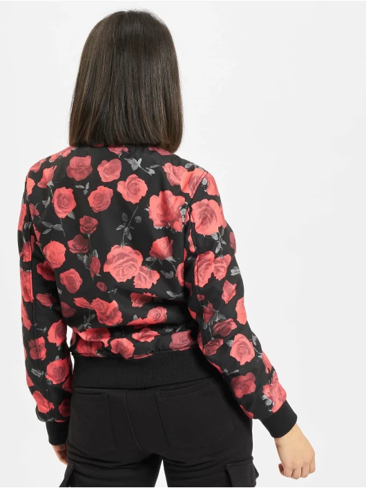 URBAN CLASSICS Damen Bomberjacke Roses In Schwarz 4 URBAN CLASSICS Damen Bomberjacke Roses In Schwarz – Bild 2