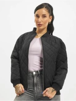 URBAN CLASSICS Damen Bomberjacke Ladies Oversized Diamond In Schwarz