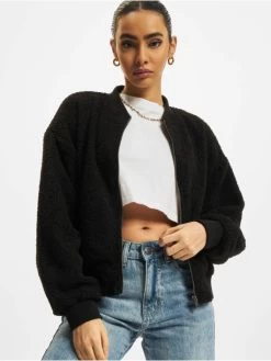URBAN CLASSICS Damen Bomberjacke Ladies Oversized Sherpa In Schwarz