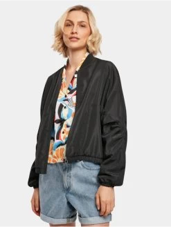 URBAN CLASSICS Damen Bomberjacke Ladies Recycled Batwing In Schwarz