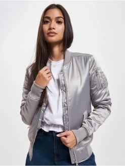 URBAN CLASSICS Damen Bomberjacke Satin Bomber In Silberfarben