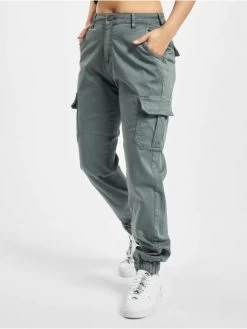 URBAN CLASSICS Damen Cargohose Ladies High Waist In Grau