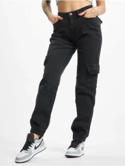 URBAN CLASSICS Damen Cargohose Ladies Organic Stretch Denim In Schwarz