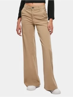 URBAN CLASSICS Damen Chino Ladies High Waist Wide Leg In Beige