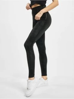 URBAN CLASSICS Damen Chino Ladies Washed Faux Leather In Schwarz