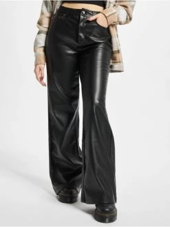 URBAN CLASSICS Damen Chino Ladies Faux Leather Wide Leg In Schwarz