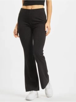 URBAN CLASSICS Damen Chino Ladies Flared Pin Stripe In Schwarz