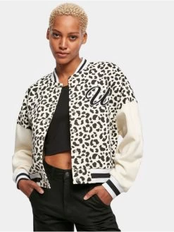 URBAN CLASSICS Damen College Jacke Ladies Aop Oversized College Sweat Jacket In Beige