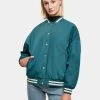 URBAN CLASSICS Damen College Jacke Ladies Oversized Recycled In Grün -Modegeschäft für Damen urban classics college jacke gruen 917003