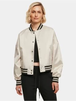 URBAN CLASSICS Damen College Jacke Ladies Short Oversized Satin In Khaki