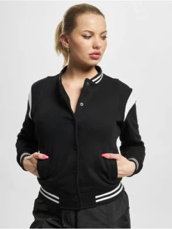 URBAN CLASSICS Damen College Jacke Inset In Schwarz