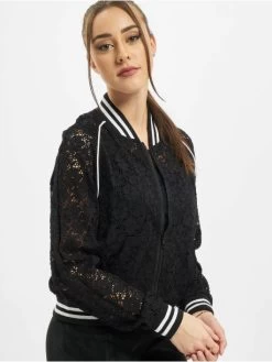URBAN CLASSICS Damen College Jacke Ladies Lace College In Schwarz