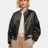 URBAN CLASSICS Damen College Jacke Ladies Short Oversized Satin In Schwarz -Modegeschäft für Damen urban classics college jacke schwarz 915860