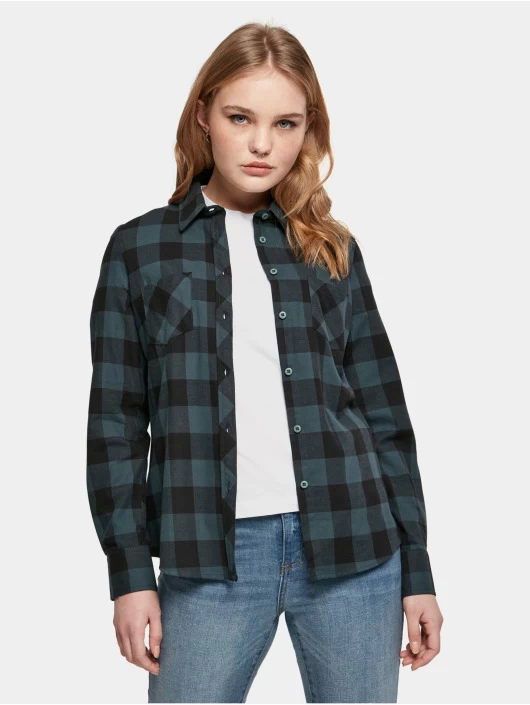 URBAN CLASSICS Damen Hemd Ladies Turnup Checked Flanell In Blau 3 URBAN CLASSICS Damen Hemd Ladies Turnup Checked Flanell In Blau