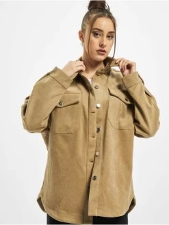 URBAN CLASSICS Damen Hemd Ladies Classic In Braun