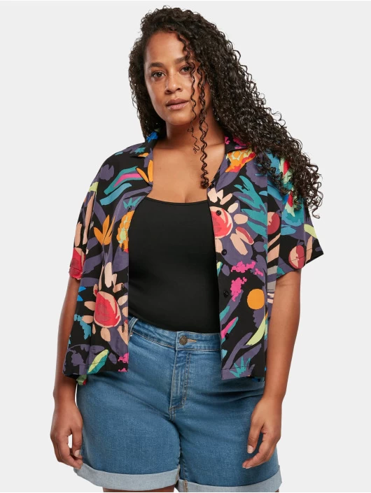 URBAN CLASSICS Damen Hemd Ladies Viscose Resort In Bunt 3 URBAN CLASSICS Damen Hemd Ladies Viscose Resort In Bunt