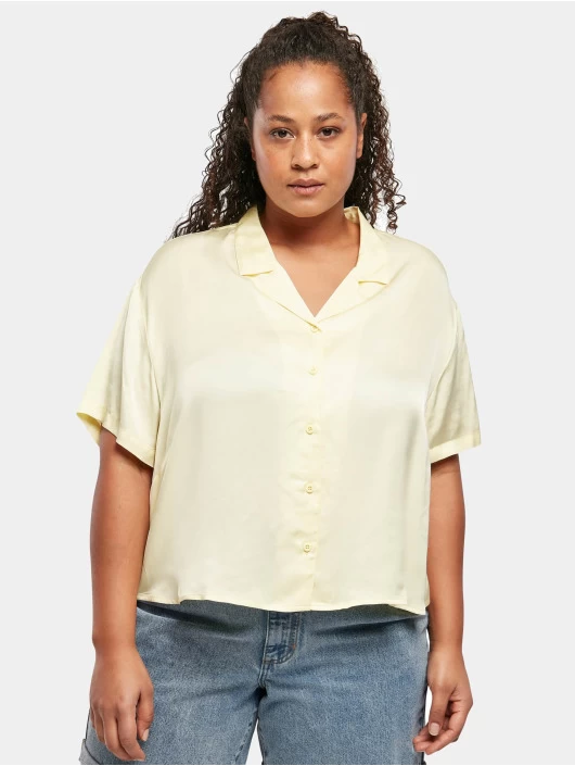 URBAN CLASSICS Damen Hemd Ladies SS Viscose Satin Resort In Gelb 3 URBAN CLASSICS Damen Hemd Ladies SS Viscose Satin Resort In Gelb