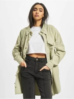 URBAN CLASSICS Damen Hemd Ladies Long Corduroy In Grün