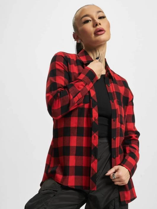URBAN CLASSICS Damen Hemd Ladies Turnup Checked Flanell In Rot 3 URBAN CLASSICS Damen Hemd Ladies Turnup Checked Flanell In Rot