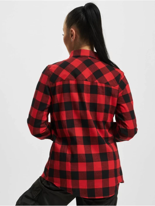 URBAN CLASSICS Damen Hemd Ladies Turnup Checked Flanell In Rot 4 URBAN CLASSICS Damen Hemd Ladies Turnup Checked Flanell In Rot – Bild 2