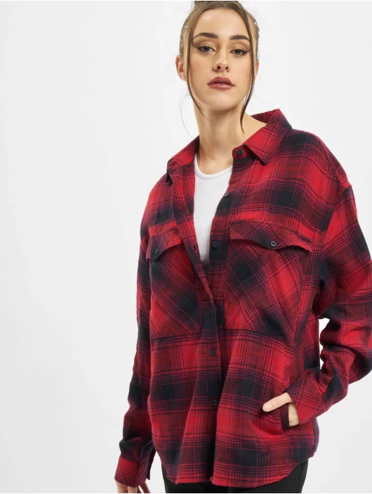 URBAN CLASSICS Damen Hemd Ladies Check In Rot 3 URBAN CLASSICS Damen Hemd Ladies Check In Rot