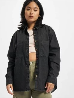 URBAN CLASSICS Damen Hemd Oversized Blouse In Schwarz