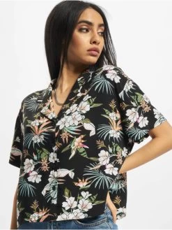 URBAN CLASSICS Damen Hemd Ladies Viscose Resort In Schwarz