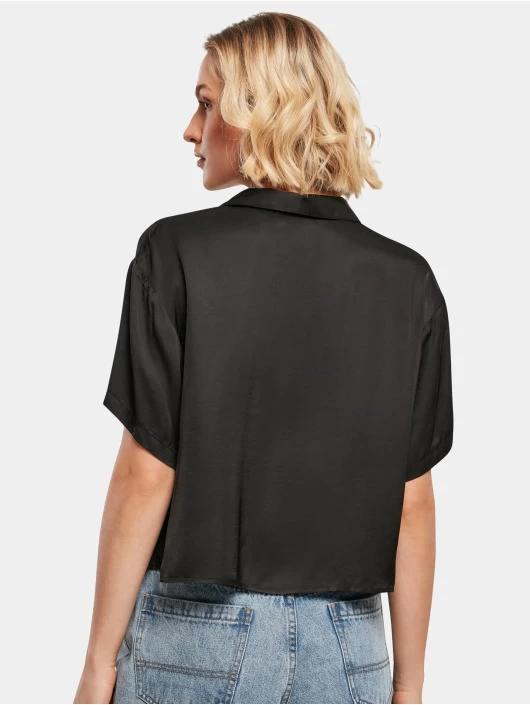 URBAN CLASSICS Damen Hemd Ladies SS Viscose Satin Resort In Schwarz 4 URBAN CLASSICS Damen Hemd Ladies SS Viscose Satin Resort In Schwarz – Bild 2