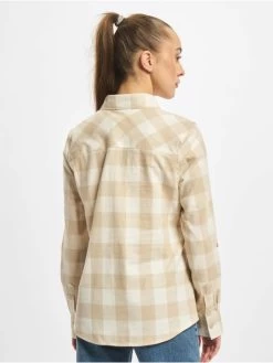 URBAN CLASSICS Damen Hemd Ladies Turnup Checked Flanell In Weiß -Modegeschäft für Damen urban classics hemd weiss 870072 1