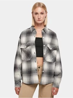 URBAN CLASSICS Damen Hemd Ladies Oversized Check In Weiß