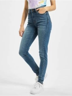 URBAN CLASSICS Damen High Waist Jeans Ladies Skinny High Waist In Blau