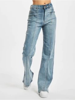 URBAN CLASSICS Damen High Waist Jeans Ladies Straight Slim Denim In Blau